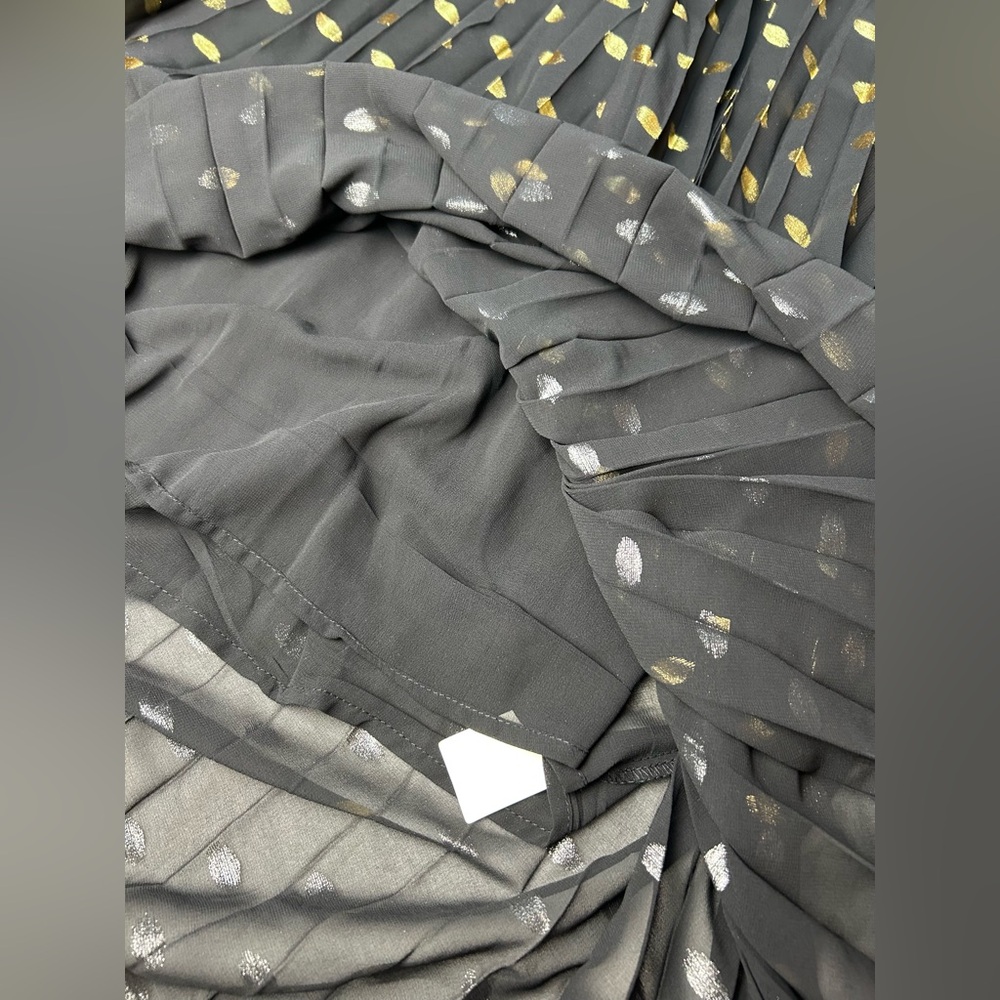 Commense Black and Gold Polka Dot Long Sleeve Midi Dress with Bow - Picture 11 of 12